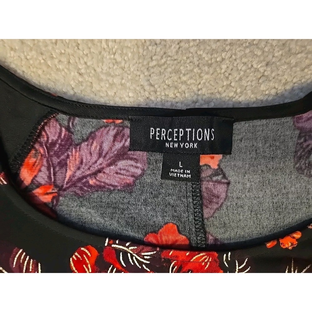 NWT Perceptions Short Sleeve Floral Midi Fit Flare Lace  Dress Sz L Black Red - Picture 2 of 13